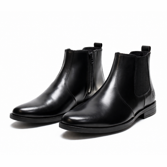 ERA BLACK LEATHER CHELSEA BOOTS ZIP