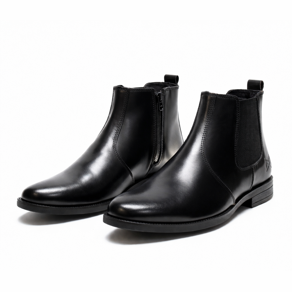 CG BLACK LEATHER CHELSEA BOOTS ZIP - MearsShoes