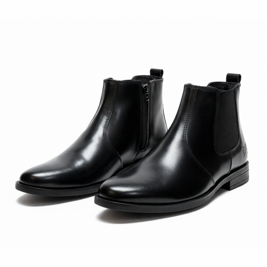 ERA BLACK LEATHER CHELSEA BOOTS ZIP